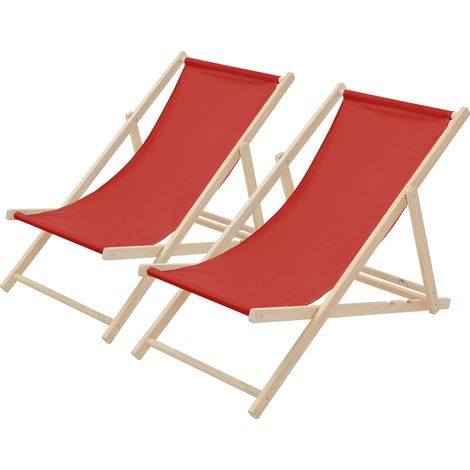 ECD Germany Set di 2 Sedie Sdraio Pieghevoli in Legno di Pino e Tessuto Oxford fino a 120 kg Rosso Lettino Prendisole Spiaggia Balcone Giardino Terrazza Piscina Spiaggina da Esterno Resistente