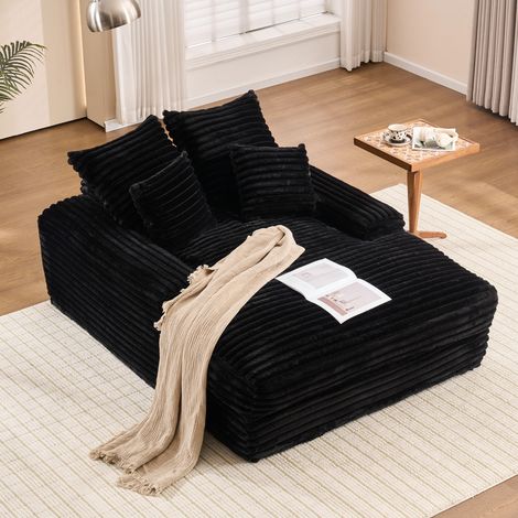 Méridienne 137x175x63 cm nera con 4 cuscini in velluto a coste senza montaggio MEUBLIV (1/5)