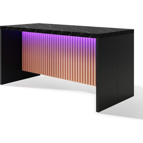 Isola da Cucina Nera in MDF da 155x80x90 cm con Illuminazione LED, 2 Prese e 2 Porte USB (1/5)