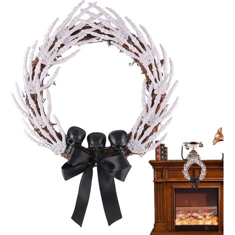 Couronne de Porte Halloween Nœud Main Squelette réaliste décoratif Guirlande de fête, décorations murales Pour Fête Mur Lampadaire Cheminée Fenêtre Salon Bureau (1/5)