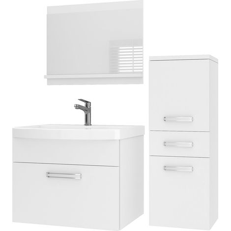 BELINI Badmöbel Set PRI M2 90 cm - Moderner Badschrank mit Waschbecken & Spiegel, Vollausstattung Wandmontage - Weiß Matt (1/5)