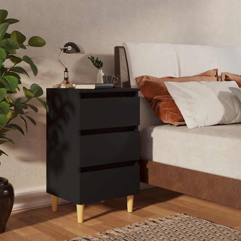 vidaXL Comodino con Gambe in Legno Massello Nero 40x35x69 cm (1/5)