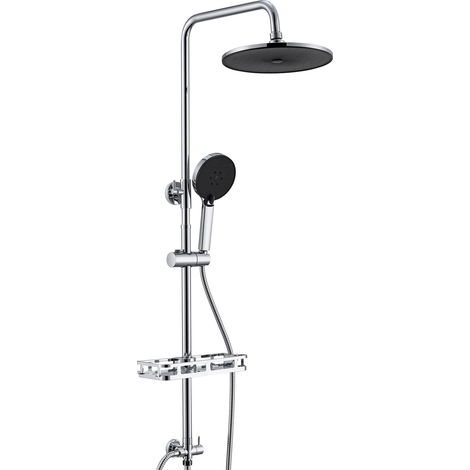 AURALUM MAX Duschsystem ohne Armatur - Regendusche mit 10 Zoll Runder Kopfbrause, 3 Strahlarten Handbrause & Höhenverstellbare Duschstange (72-110cm), Duschset mit PVC Schlauch, Chrom (1/5)