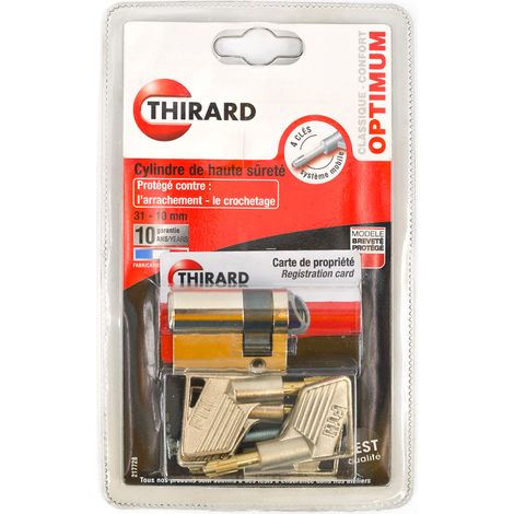 Thirard – Demi cylindre de sécurité nickelé 31x10 mm – Anti-arrachement et anti-crochetage – 4 clés à pompe – Profil européen pour porte intérieure (1/4)