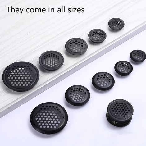 Lot de 5 grilles d'aération rondes en acier inoxydable noir pour cuisine, salle de bain et placard (1/5)