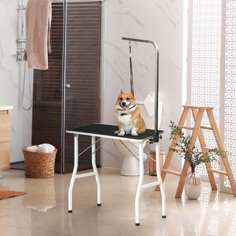 Table de toilettage chien 91,5x61,5x76 cm métal noir pliable, à domicile FloraGrace (1/5)