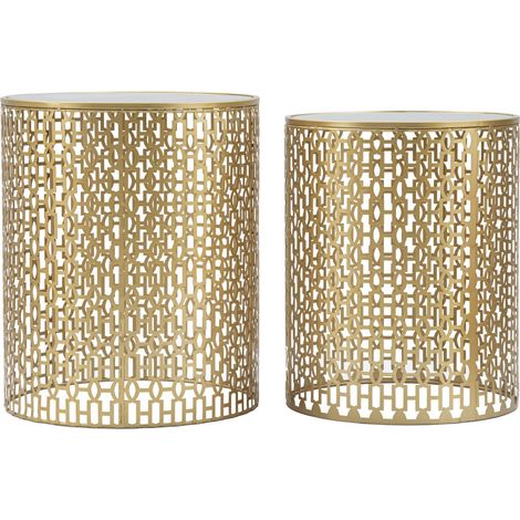 Coppia tavolinetti Oblin in ferro, MDF e specchio – Ø 41 x H 50 e Ø 37,5 x H 47 cm