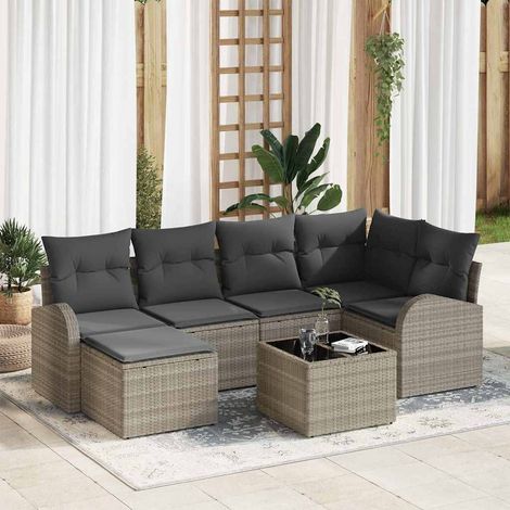 vidaXL Set di divani con cuscino 7 pcs Grigio chiaro polyrattan (1/5)