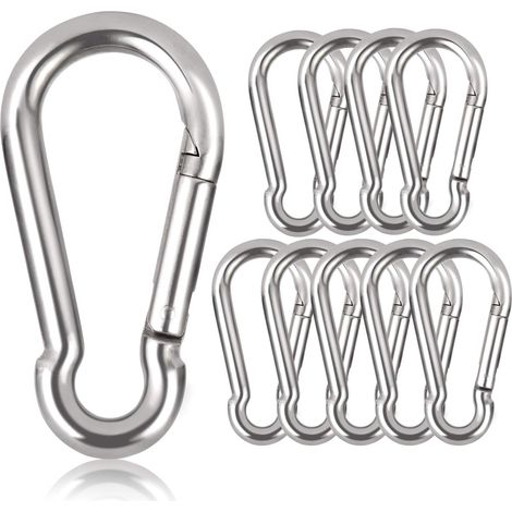 Lot de 10 mousquetons Porte-clés - Diamètre 6 mm - Charge maximale 160 kg - Crochets d'escalade galvanisés (Φ6 x 60 mm)