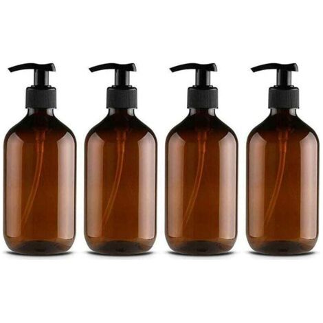 Lot de 4 distributeurs de savon en plastique PET - 500 ml - Avec pompe de lotion noire - Idéal pour la cuisine, la salle de bain (1/4)