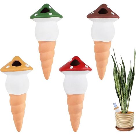 4X Cône en Argile Goutte à Goutte Champignon D'arrosage en Céramique Arrosage Bouteille Automatique Terre Cuite pour Arroser Distributeur d'eau pour Plantes Terracotta Watering Pots 125ml (1/4)