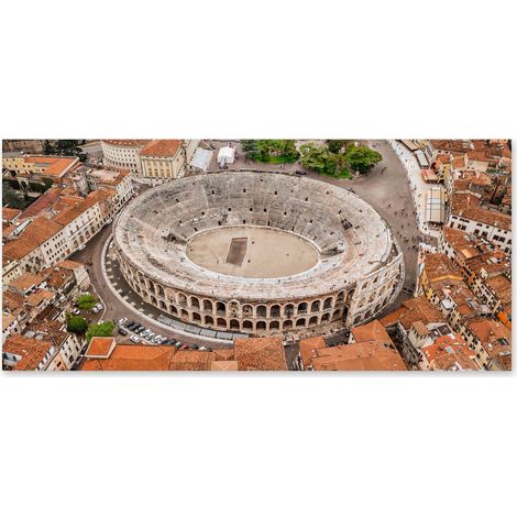 Lupia - Quadro moderno su Tela Canvas DEEP 65X143 cm, con paesaggi e localismi italiani, per casa, soggiorno, capezzale camera da letto, hotel, ufficio, VERONA - ARENA DALL'ALTO (1/4)