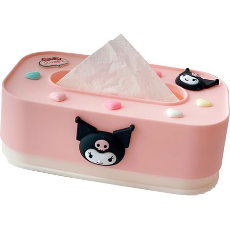 Boîte à mouchoirs rectangulaire réglable en plastique, design mignon Kuromi, pour chambre et salon, distributeur avec élévation ajustable (1/5)