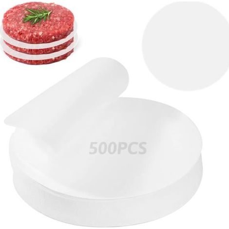Lot de 500 Papiers Steak Haché, Round Feuilles Papier Antiadhésive 11cm Burger Papier Cuisson Pergament Papier pour Hamburgers