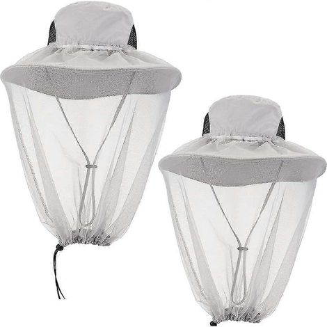 Chapeaux de pluie en filet anti-moustiques, lot de 2, gris clair, parfaits pour la randonnée, la pêche et le jardinage. (1/5)
