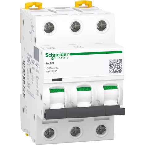 Schneider A9F77350 Acti9 iC60N - Interruptor automático - 3 polos - 50 A - Curva C - 400 V CA - 6000 A/10 kA