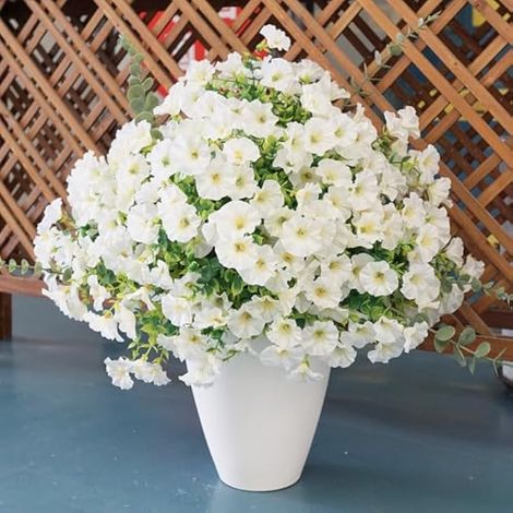 Lot de 26 fleurs blanches artificielles d'extérieur - Imitation gloire du matin - Résistantes aux UV - Pour porche, terrasse, cour (1/5)