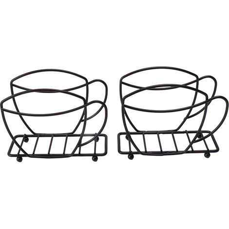 Lot de 2 porte-serviettes en fer forgé en forme de tasse à café, distributeur de mouchoirs autoportant pour table de restaurant, noir (1/5)