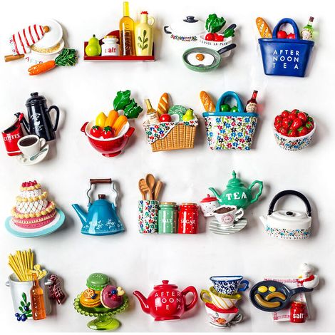 Resin fridge magnets, 3D design, creative, cartoon, afternoon tea and food, magnetic message, home decoration, 12 assorted (1/4)