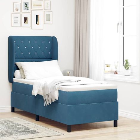 vidaXL Lit à ressorts avec tête de lit Bleu foncé 200 x 80 cm Velours (1/5)