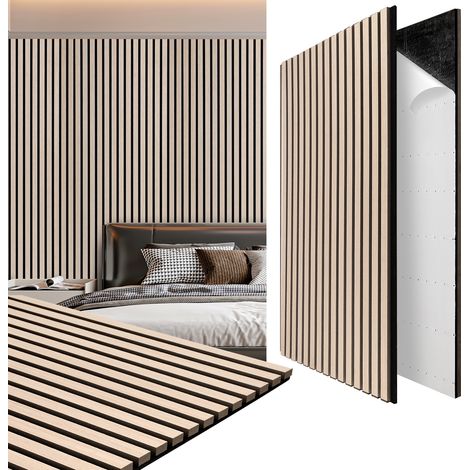 Jiubiaz 1 Stück Selbstklebend Akustikpaneel Wandpaneel Moderne Wandpaneele  Akustik HolzwandHolz  MDF Wandpaneele 120x60x2.1cm Eichenholzfarbe