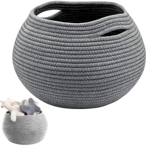 Panier tressé en coton, corbeille de rangement pour salle, chambre, salle de bain, cuisine, étude ou bureau. - Gris - Gris (1/5)