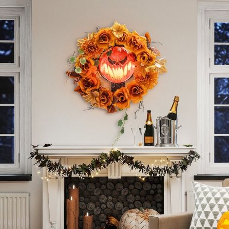 Halloween-Kranz mit Kürbis, 44 cm, 44 blinkende LEDs, orange HAVRYA (1/5)