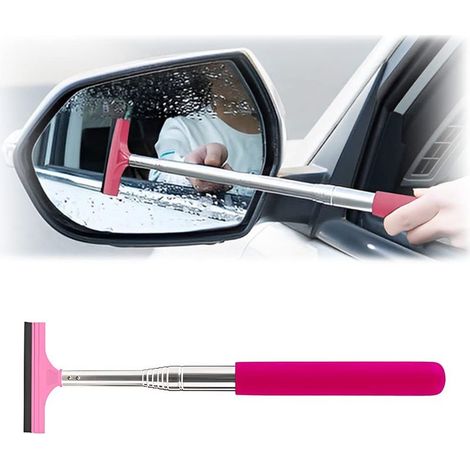Raclette rétractable pour rétroviseur de Voiture, Nettoyeur d'eau avec Longue Tige télescopique, Outil de Nettoyage Portable pour Tous Les véhicules, Accessoires Automobiles universels (Rose) (1/5)