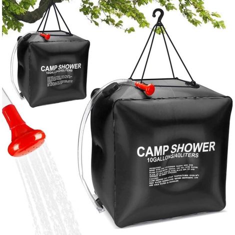 SABIR Douche de Camping Solaire, Sac de Douche Solaire 40L Chauffé à L'énergie Solaire Portatif Extérieur pour Douche avec Flexible Amovible Tête de Douche Chauffage Solaire Sac pour Randonnée Pêche N (1/5)