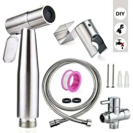 WC-Bidet-Set mit Handbrause – Handbrause – WC-Duschkopf mit Schlauch + Edelstahlhalterung