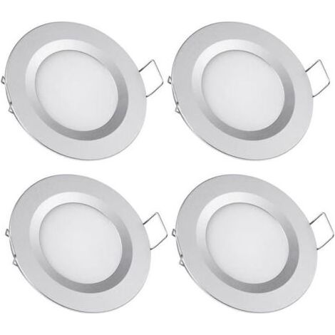 4 x Spot LED Encastrable 12V Trou 58-65mm 3W 3200K Plafonnier Encastré pour Camping-car Bateau Caravane Van Yacht Blanc chaud (Finition argentée) (1/4)