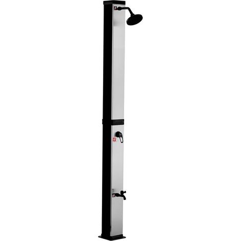 Home Deluxe - Solardusche OLYMP - 40L Wassertank, integrierte Fußdusche, PVC, Gebürstetes Nickel / Schwarz, einfache Montage I Gartendusche Außendusche Solardusche Garten Solar PVC Dusche Sommer 