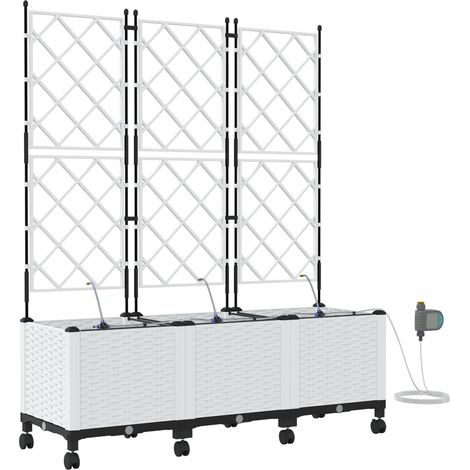 Maison Exclusive - Porte-plante de jardin avec irrigation et roues 3 pc Blanc PP (1/5)