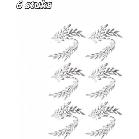 Set of 6 silver-colored wheat ear shaped napkin rings for table decoration (1/5)