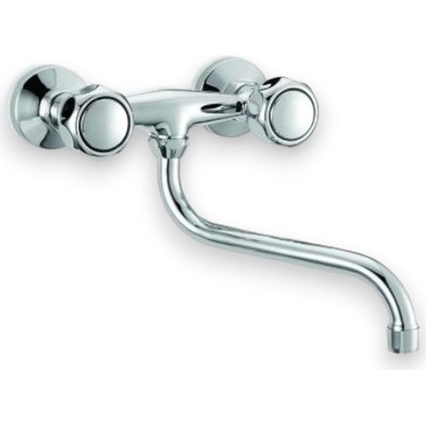 Rubinetto gruppo lavello a muro bagno in ottone cromato (1/3)