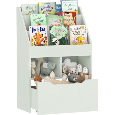 Petite bibliothèque pour enfants avec étagères et tiroir en MDF, 60 x 29,9 x 90 cm, verte (1/5)