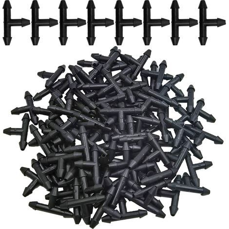 (L-50PCS) 50 raccords en T à 3 voies en plastique avec barbes pour tuyaux d'arrosage de 3/5 mm, micro-irrigation goutte à goutte, outils de jardin