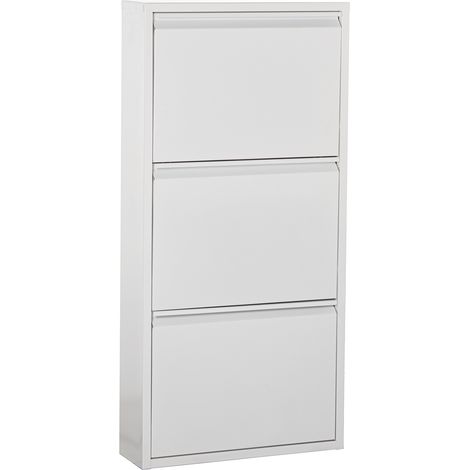 Meuble à Chaussures en Métal 3 Tiroirs Blanc Mat 50X15X103 Cm (1/5)