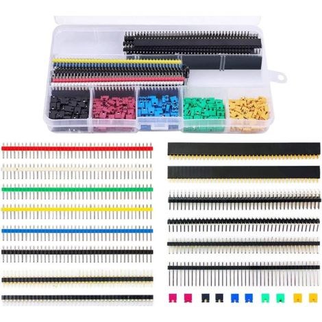 300 Stück 2,54 mm Stiftleistenstecker-Kit mit Überbrückungskappen und 35 Stück 40-poligen rechtwinkligen Leiterplattenleisten, langlebig und vielseitig (1/5)