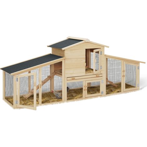 Idmarket – Poulailler XXL 2 niveaux en bois de pin canadien – Clapier double pour 2 à 3 poules – Toit waterproof bitumé – Tiroir de déjection amovible