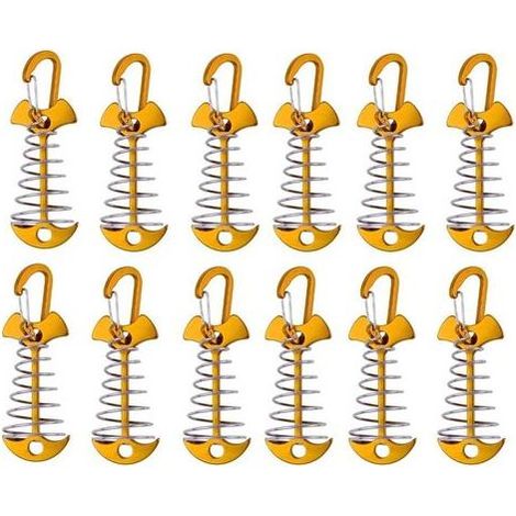 Kit de 12 piquets de fixation Golden Fishbone pour tente (mousqueton inclus) : ancrage de fixation pour auvent de terrasse de camping avec tendeur de corde à ressort (1/5)