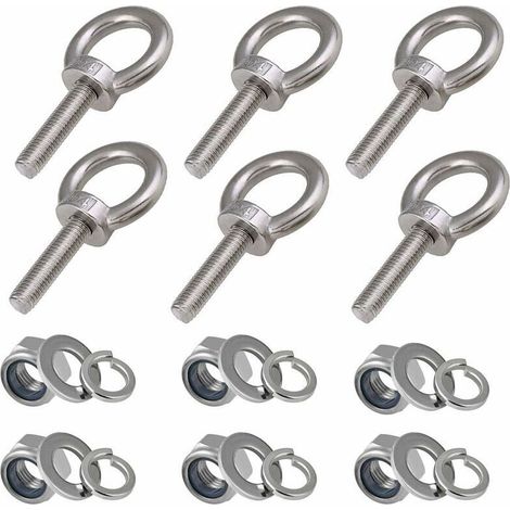 Boulons à œil M8, 6 Pièces Longueur du filetage 30mm Nylon Écrou de Blocage et Rondelles de Blocage, Boulons filetés extérieurs en acier inoxydable 304 Marine-DOU