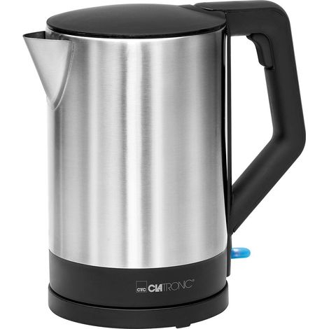 Clatronic WKS 3692 Hervidor Agua Eléctrico, 1,5 L, sin BPA, Acero Inoxidable, Resistencia Oculta, Inalámbrico 2200W Negro (1/5)
