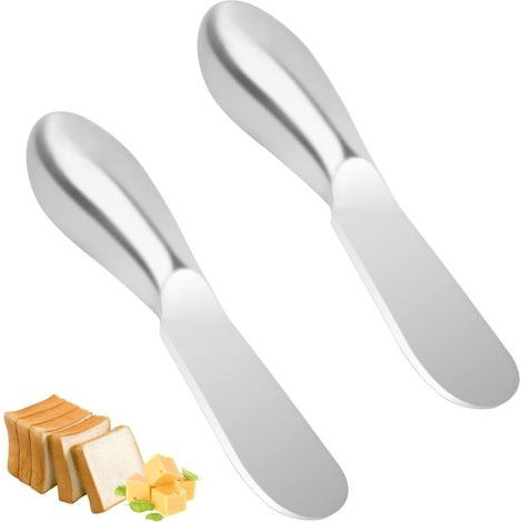 Set of 2 Stainless Steel Butter Knife, Cheese Spreader with Ergonomic Hollow Handle, Butter Spreader, Breakfast Spreading Knife, Breakfast Knife, 13.5×2.3 cm