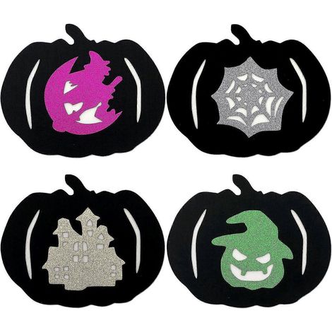 Sets de table en feutrine ajourée métallisée scintillante sur le thème d'Halloween (4 pièces), noir. (1/5)