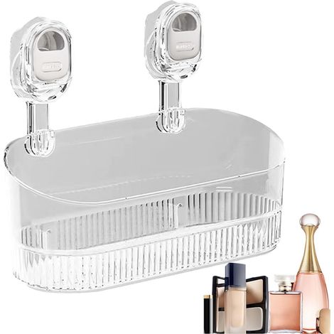 Étagère en verre pour salle de bain , douche à ventouse , avec boîte rangement puissante , sans perç (1/5)