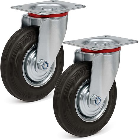 Juego de 2 ruedas giratorias 100 mm goma maciza llantas metálicas placa máx. 70 kg/rueda