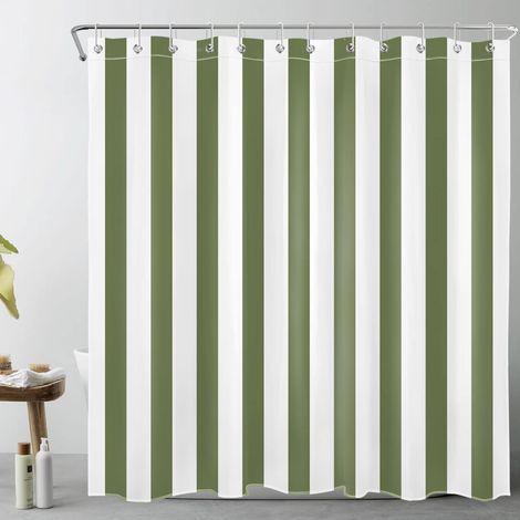 Rayures Vertes et Blanches Rideaux de Douche 180x200cm Art géométrique Simple Rideaux de Bain avec Crochets, Minimaliste Extra Longue Imperméable Polyester Anti Moule Salle de Bain Décor (1/5)