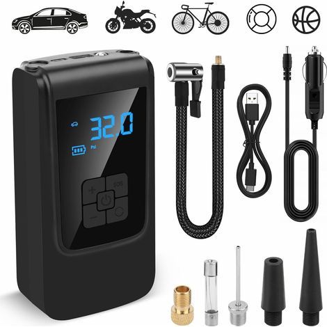 Portable Air Compressor, Car Tire Inflator, with Digital Display and LED Light, 150 PSI Electric Air Pump with Deflation Function, Portable Pump for Car, Motorcycle, Bicycle (1/5)