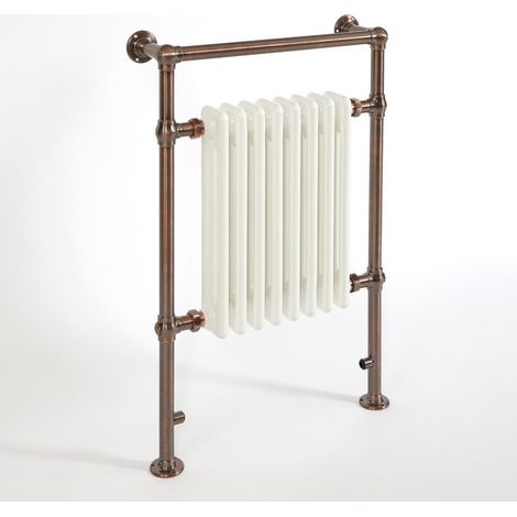Milano Elizabeth 930mm x 620mm Heated Towel Rail Radiator with Cast Iron Style Insert - Brushed Bronze & White (1/5)